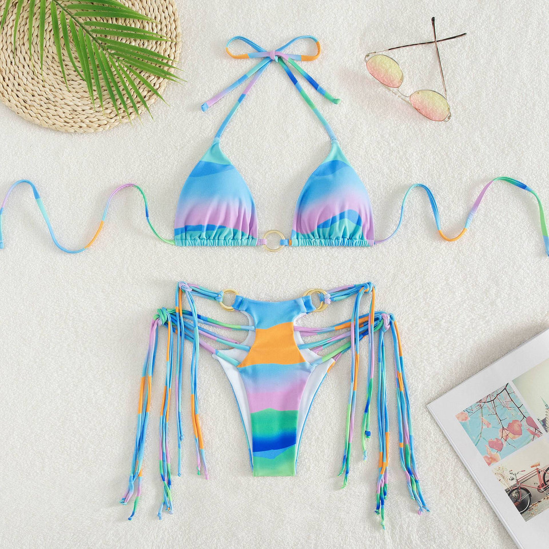 Damen Triangel-Bikini mit modischen Schnüroptik und schimmernden Ringdetails Echo Archiv