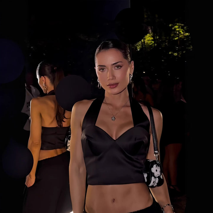Damen Stylisches Cropped Top mit Halterhals und Bügeln Echo Archiv