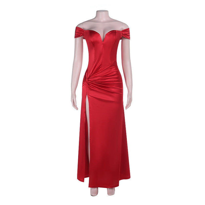 Damen elegantes Abendkleid mit schulterfreiem Design und hohem Schlitz Echo Archiv