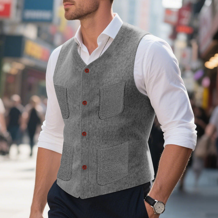 Herren elegante Weste mit praktischen Taschen und modischen Knopfdetails Echoarchiv