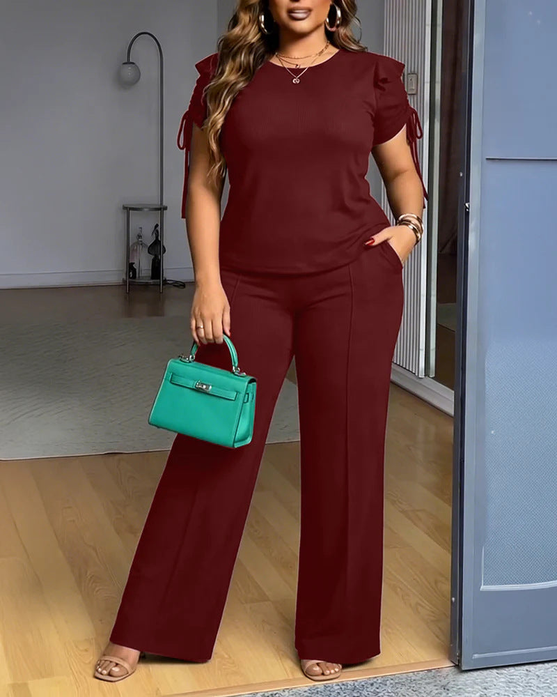 Damen Elegantes Freizeit-Anzugset mit Rüschendetails und weitem Schnitt Echo Archiv