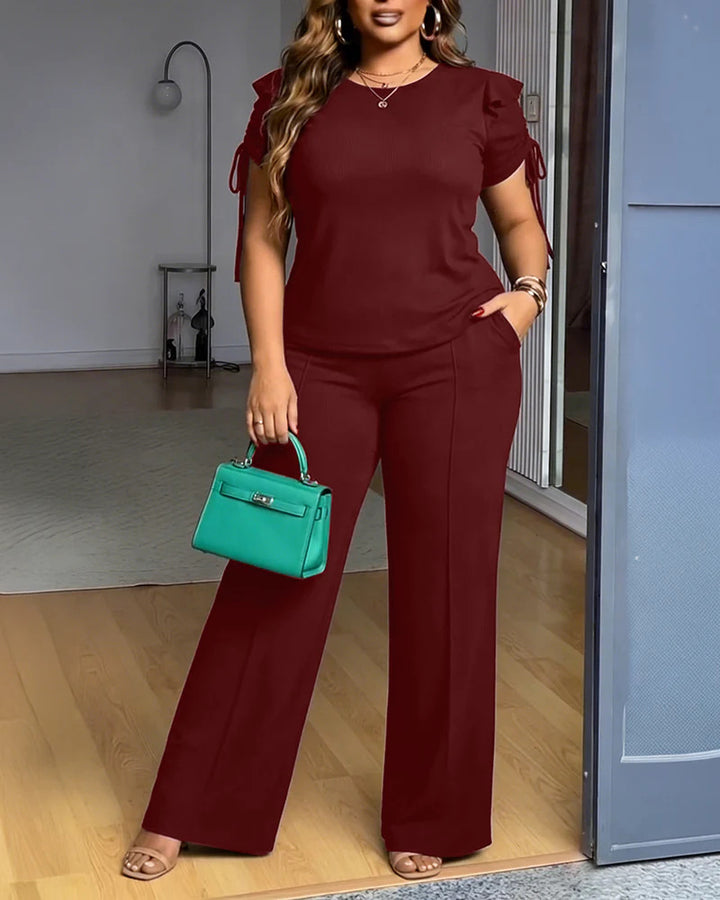 Damen Elegantes Freizeit-Anzugset mit Rüschendetails und weitem Schnitt Echo Archiv