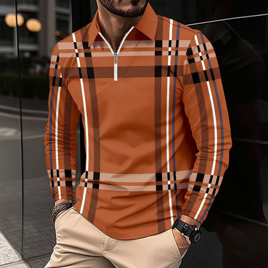 Herren Langarmshirt mit modernem Reißverschluss und auffälligem Karomuster Echoarchiv