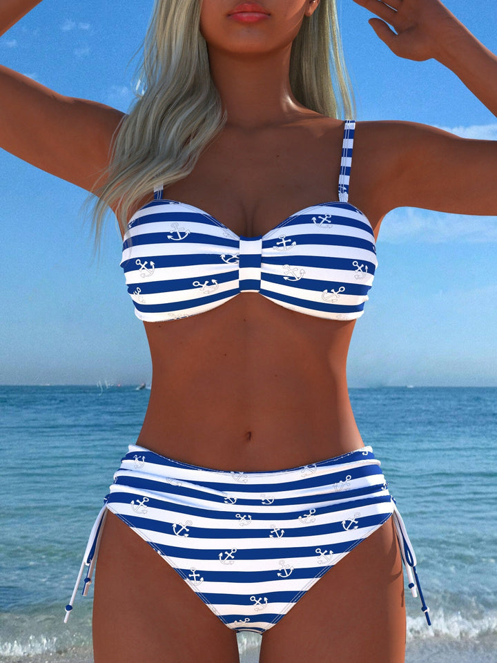 Damen Bikini-Set mit stilvollem Karomuster und goldfarbenen Akzenten Echoarchiv