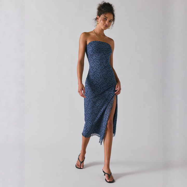 Damen Elegantes Bandeau-Kleid mit floralem Design und asymmetrischem Schnitt Echo Archiv