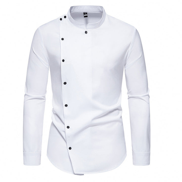 Herren modisches Hemd mit asymmetrischem Knopfdesign und elegantem Stehkragen Echoarchiv