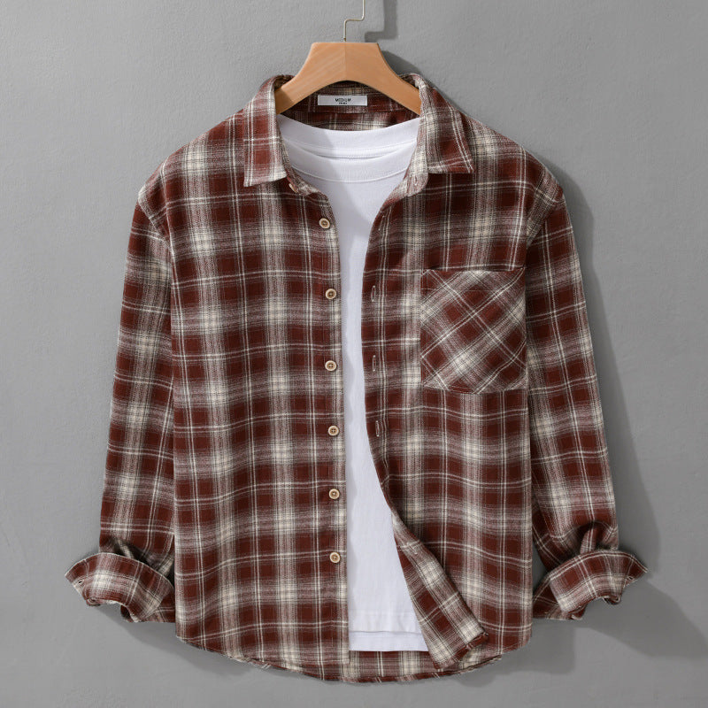 Herren Kariertes Flanell-Overshirt mit weicher Baumwollstruktur, Brusttasche und Relaxed-Fit Echoarchiv