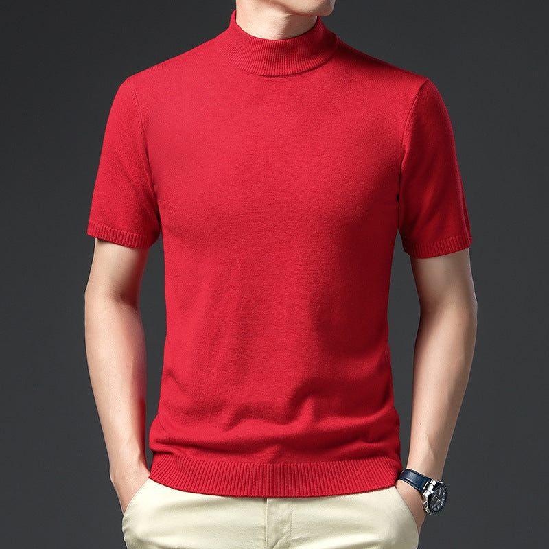Herren elegantes Kurzarm-Pullover mit hochgeschlossenem Kragen Echoarchiv