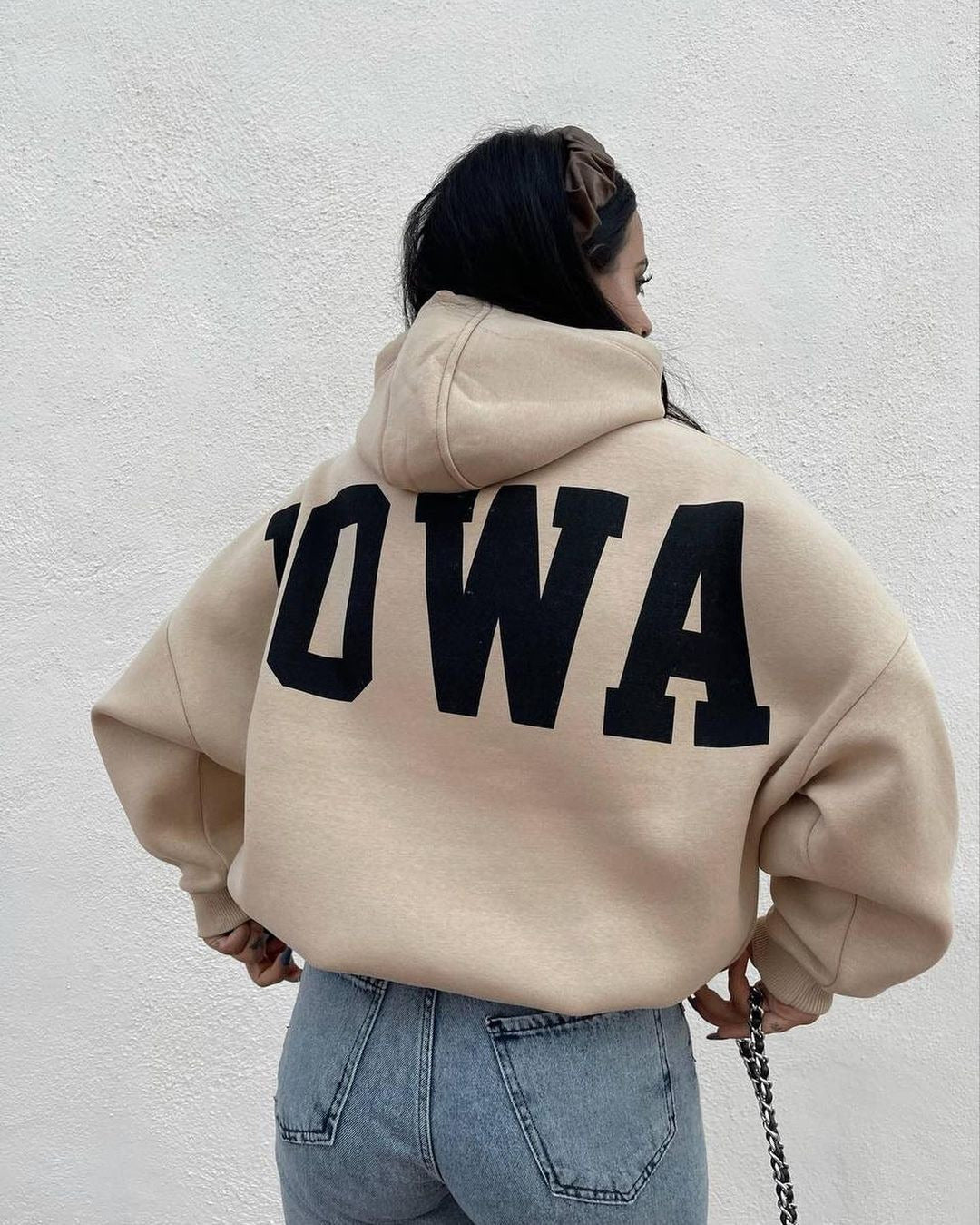Damen Oversized Cropped Hoodie mit großem Lettering, Kapuze und relaxed Fit Echoarchiv