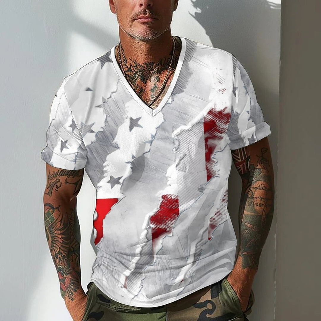 Herren V-Ausschnitt T-Shirt mit auffälligem Grafikdesign Echoarchiv