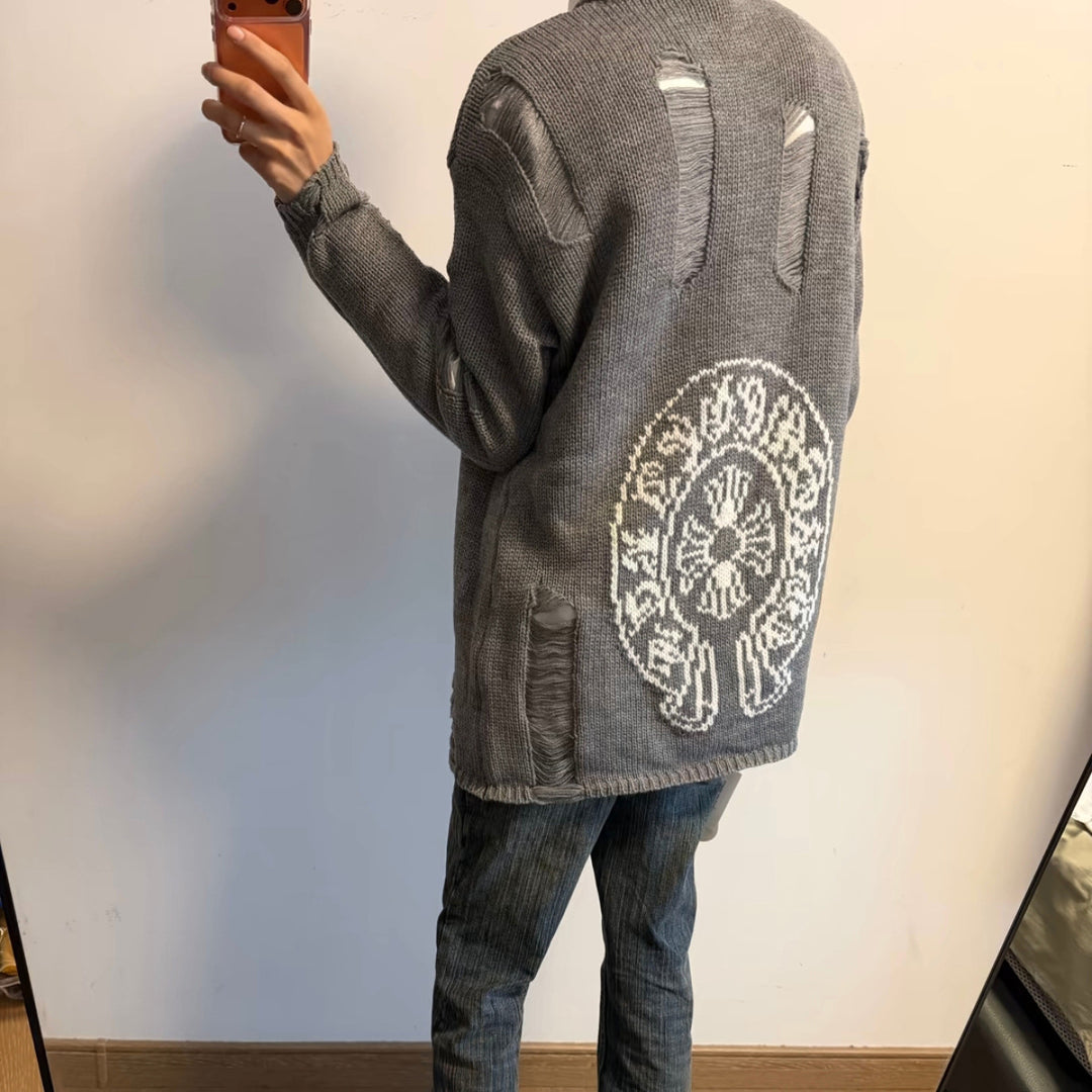Damen Modischer Grobstrickpullover mit Rollkragen und distressed Design Echoarchiv
