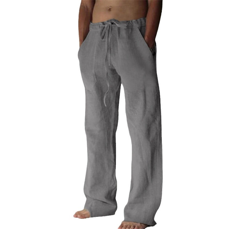 Herren lässige Leinen-Hose mit elastischem Bund und praktischen Seitentaschen Echoarchiv