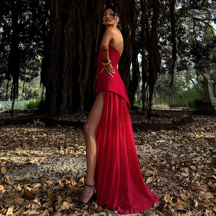 Damen Elegantes Maxikleid mit asymmetrischem Schnitt und verführerischem Schlitz Echo Archiv