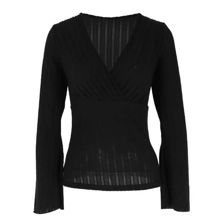 Damen elegantes Wickeloberteil mit Rippstrick und gedrilltem Design Echo Archiv