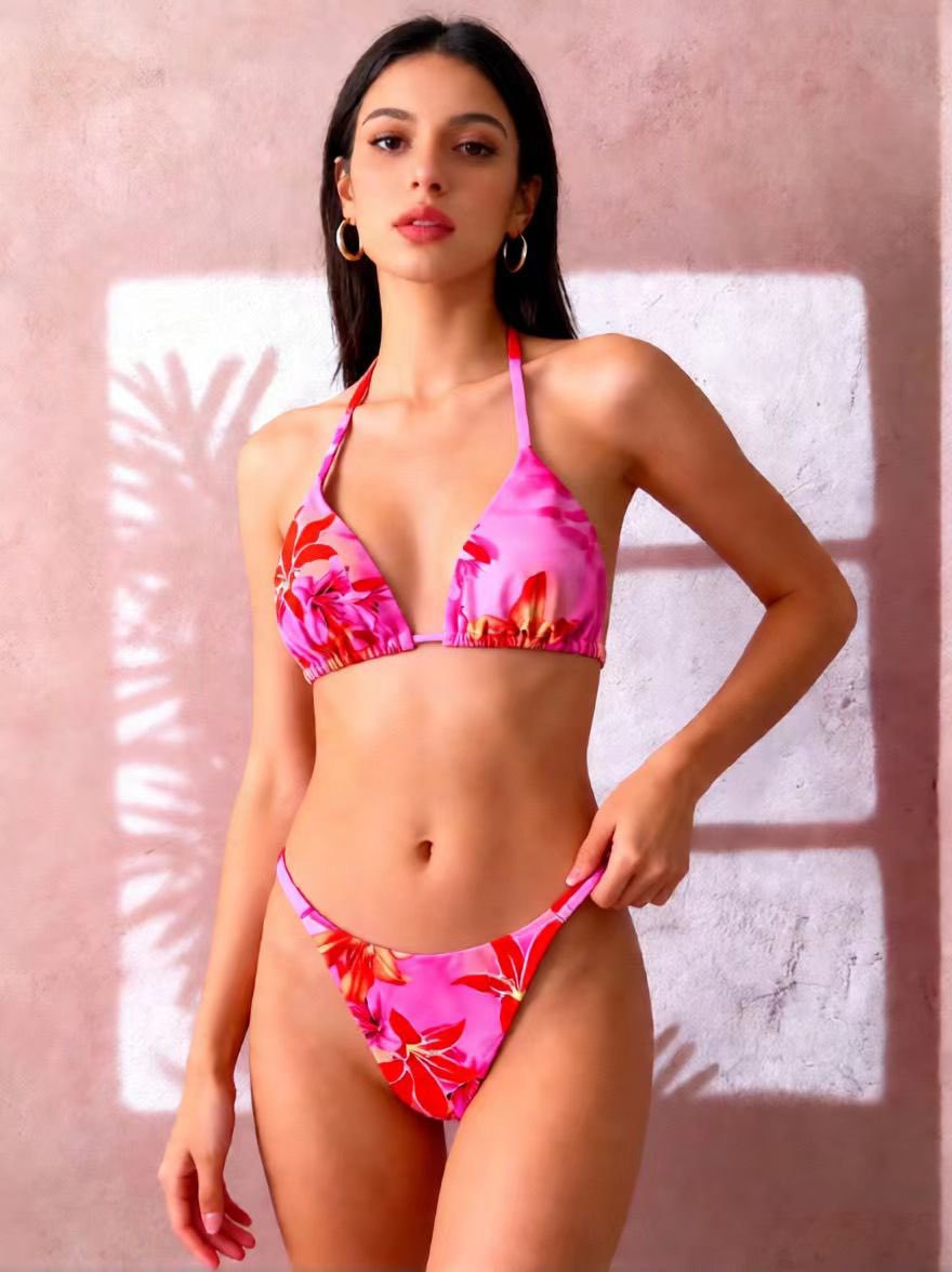Damen Triangel-Bikini mit floralen Mustern und verstellbaren Bändern Echo Archiv