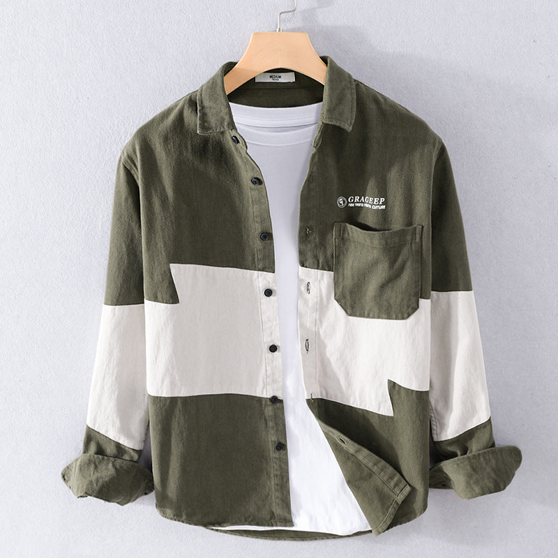 Herren Farbblock-Overshirt aus Baumwollmix mit Brusttasche und Relaxed-Fit Echoarchiv