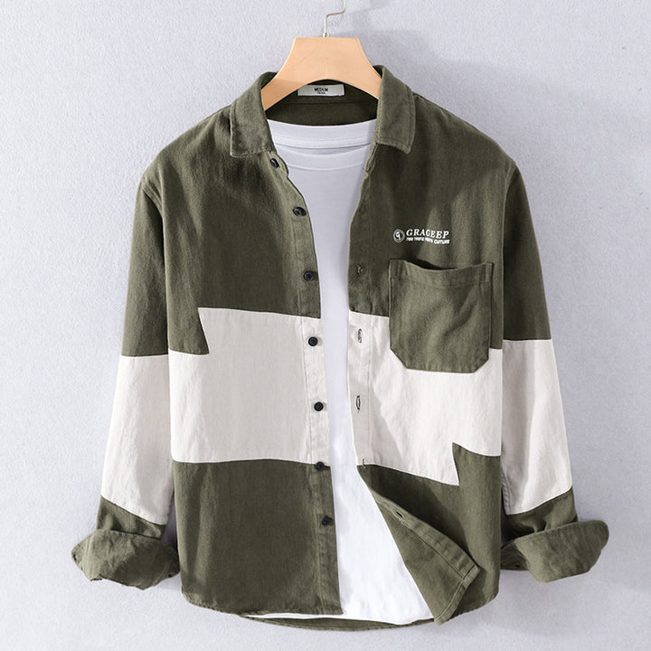 Herren Farbblock-Overshirt aus Baumwollmix mit Brusttasche und Relaxed-Fit Echoarchiv
