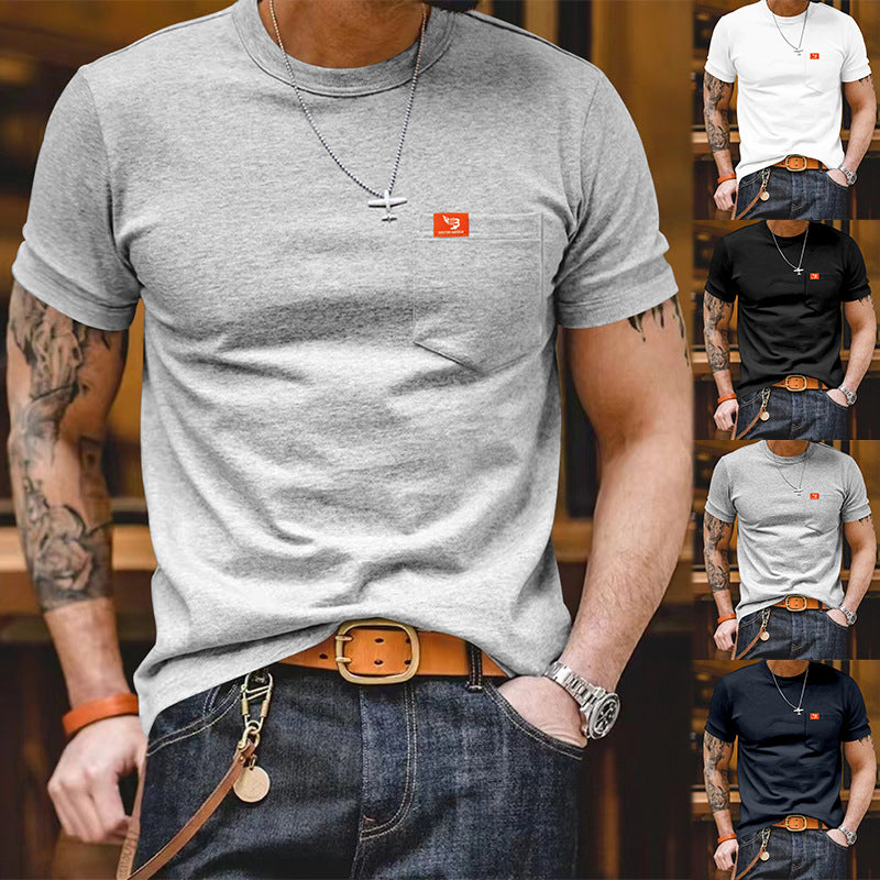 Herren klassisches Kurzarm T-Shirt mit Brusttasche aus hochwertiger Baumwolle Echoarchiv