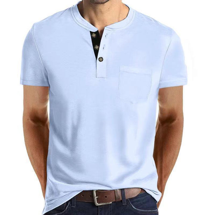 Herren Kurzarm Henley-Shirt mit praktischem Knopfleisten-Design und Brusttasche Echoarchiv