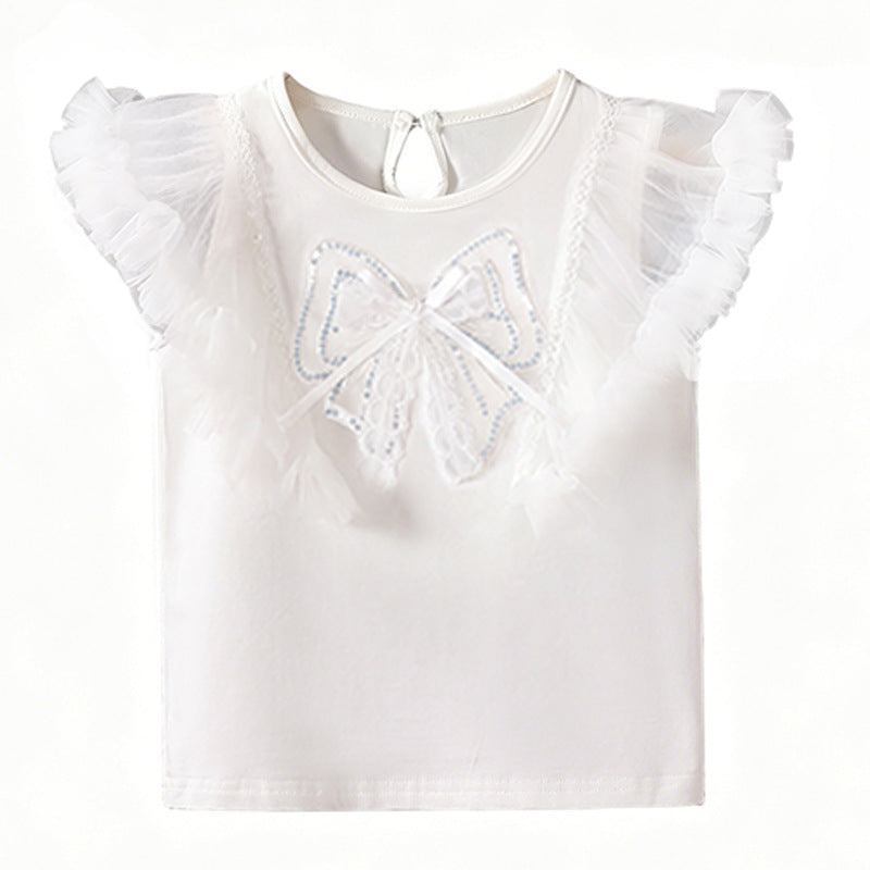Mädchen T-Shirt mit eleganten Rüschensäumen und Schleifenmotiv Echo Archiv