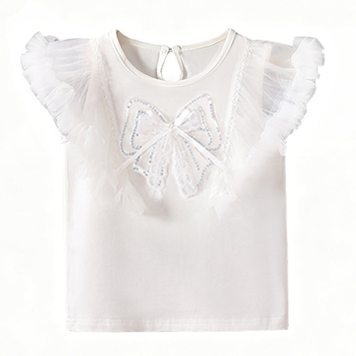 Mädchen T-Shirt mit eleganten Rüschensäumen und Schleifenmotiv Echo Archiv