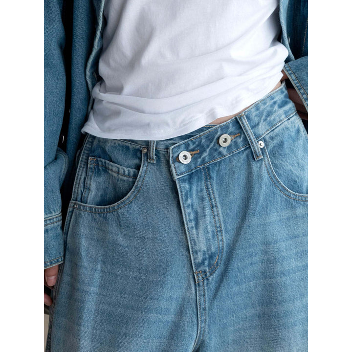 Damen Weite Jeanshose mit hohem Bund, tiefem Schritt und weitem Bein Echoarchiv