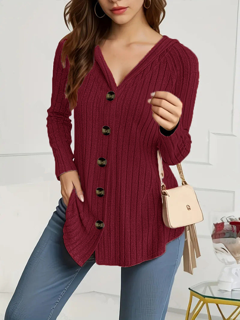 Damen nan kaschierender gerippter Strickcardigan mit V-Ausschnitt und dekorativen Knöpfen Echo Archiv