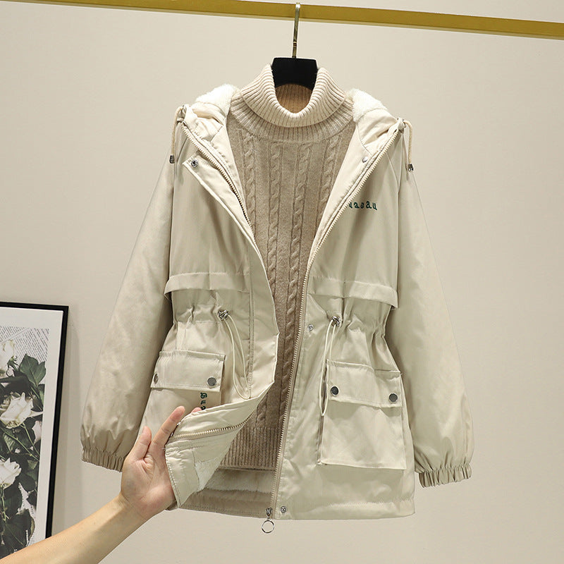 Damen gefütterte Parka-Jacke mit Kapuze und verstellbarem Taillenzug – Avérine