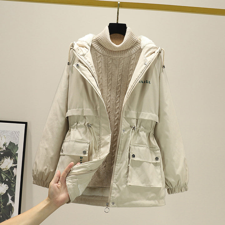 Damen gefütterte Parka-Jacke mit Kapuze und verstellbarem Taillenzug – Avérine