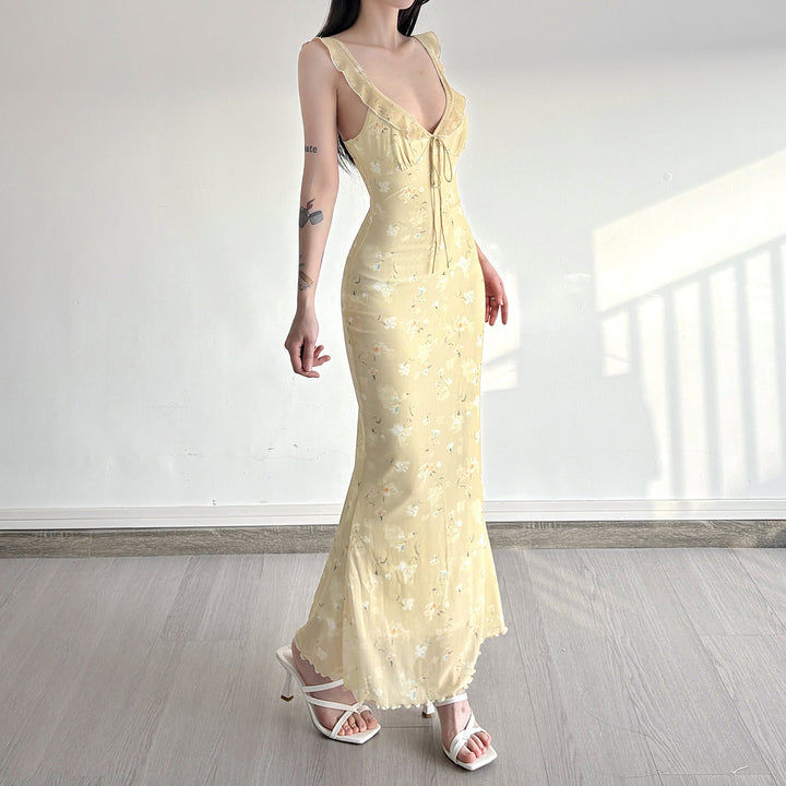 Damen Maxikleid mit floralem Design und verstellbarem Träger Echo Archiv