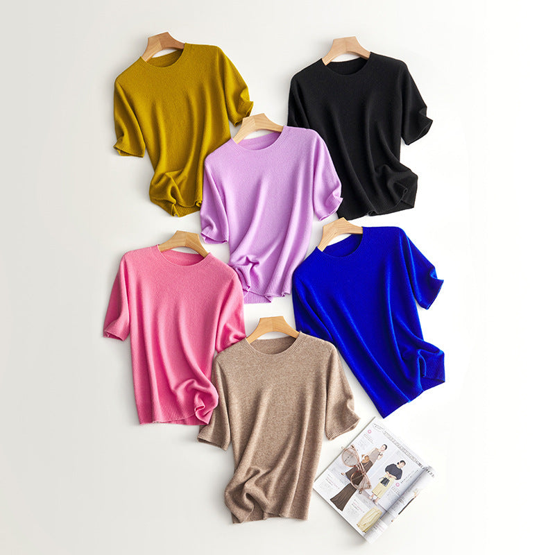 Damen Kurzarm Cashmere-Mix Pullover Echoarchiv