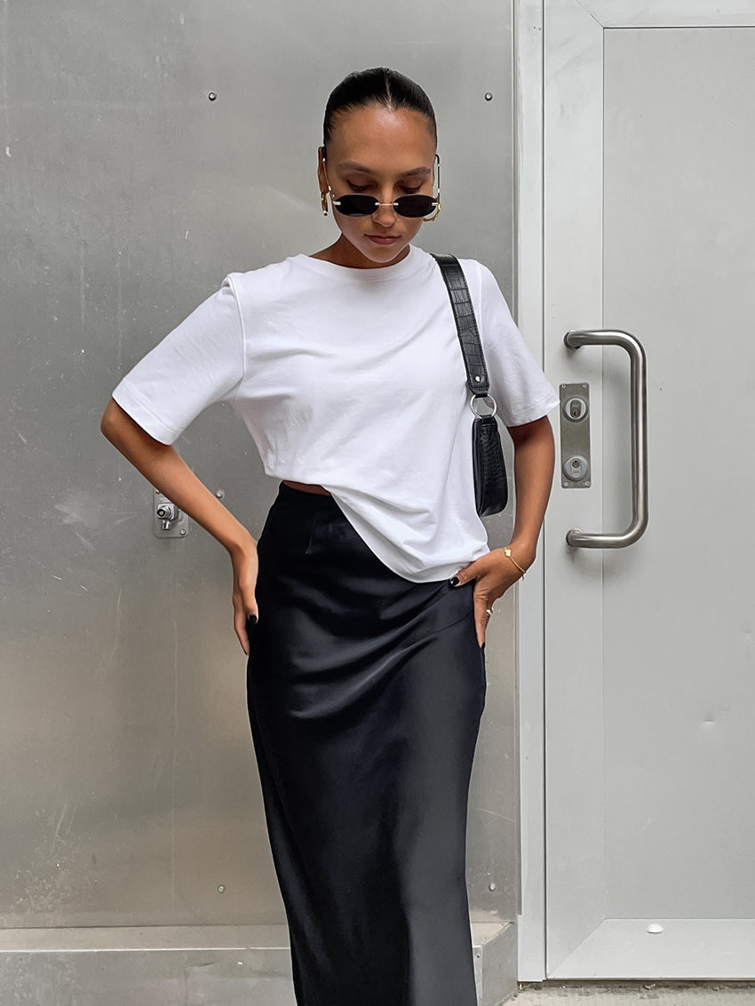 Damen Langes Satin-Rock mit hohem Schlitz Echo Archiv