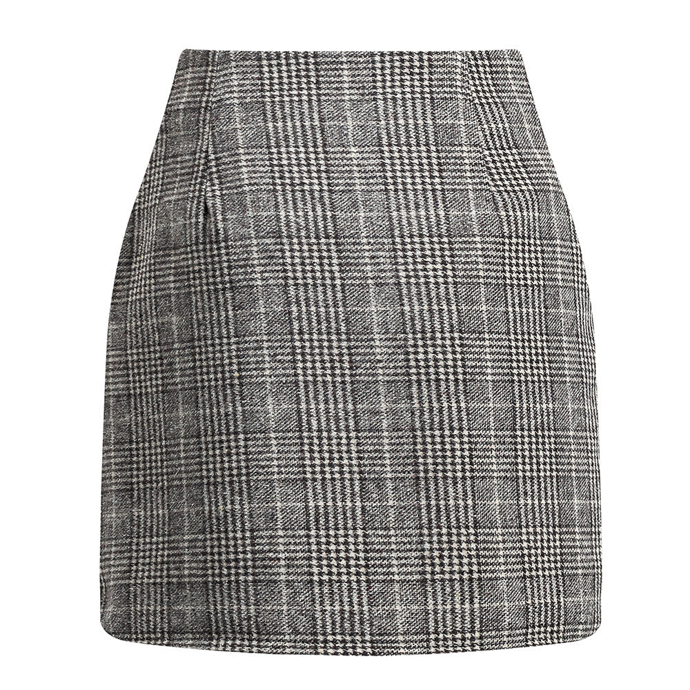 Damen Karierter Minirock mit hohem Bund und seitlichen Eingrifftaschen Echo Archiv