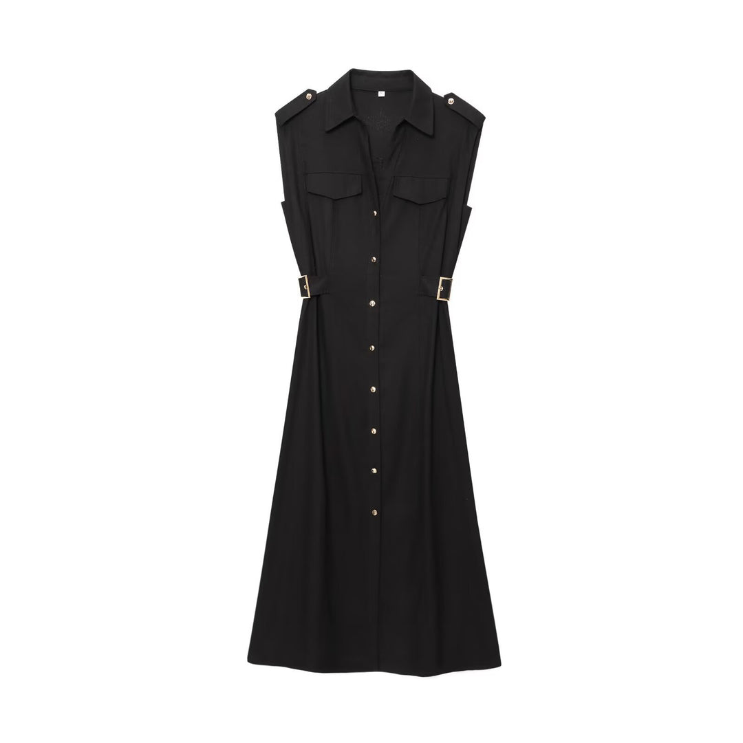 Damen Maxikleid mit dekorativen Taschen und Gürtel Echo Archiv