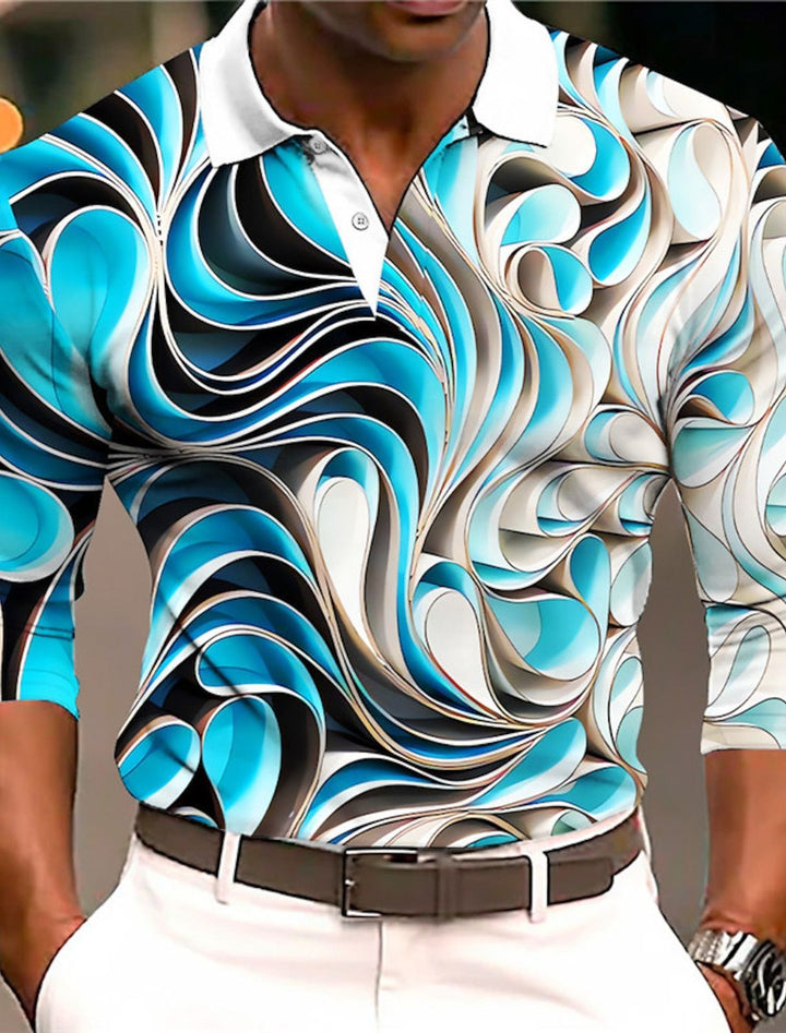 Herren Kurzarm-Poloshirt mit modernem Wellenmuster und kontrastierenden Details Echoarchiv