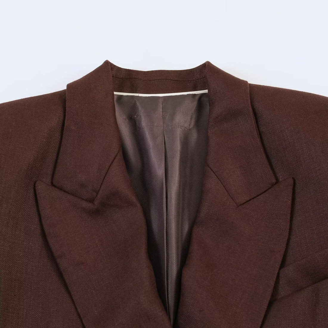 Damen Doppelreihiger Leinenblazer mit Peak-Revers und aufgesetzten Pattentaschen Echoarchiv
