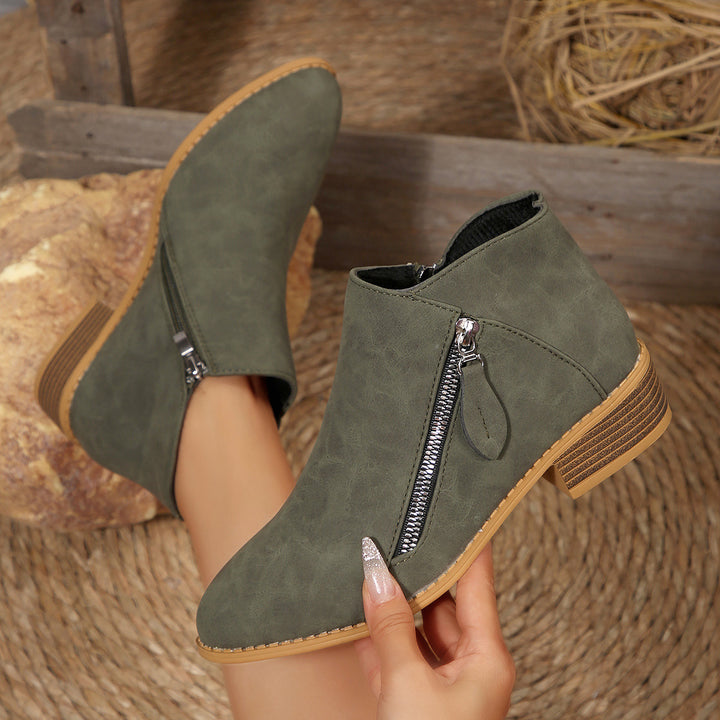 Damen Kurze Ankle-Boots mit seitlichem Reißverschluss und gestapeltem Blockabsatz Echoarchiv