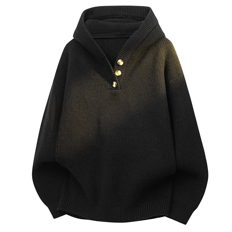 Damen Relaxed Kapuzenpullover aus geripptem Strick mit Halbsteg-Knopfleiste Echoarchiv