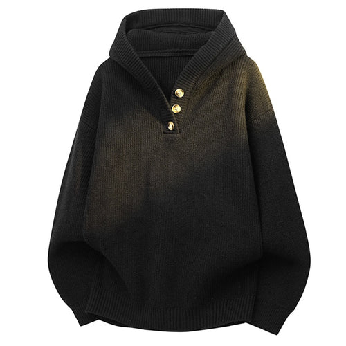 Damen Relaxed Kapuzenpullover aus geripptem Strick mit Halbsteg-Knopfleiste Echoarchiv