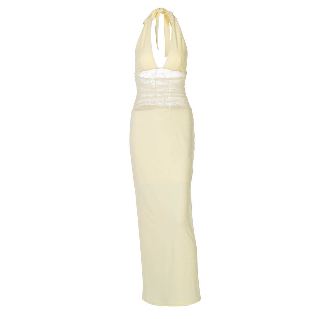 Damen Elegantes langes Kleid mit hochwertiger Drapierung und raffiniertem Halterneck Echo Archiv