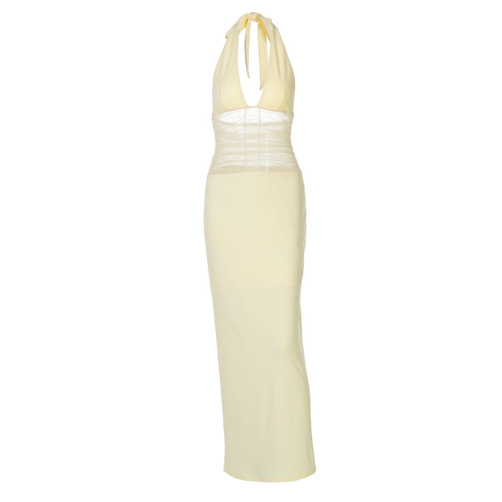 Damen Elegantes langes Kleid mit hochwertiger Drapierung und raffiniertem Halterneck Echo Archiv