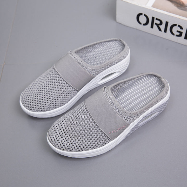 Damen Halbschuh-Slipper mit atmungsaktivem Strickobermaterial, elastischem Mittelfußriemen und Dämpfungssohle – Lioré