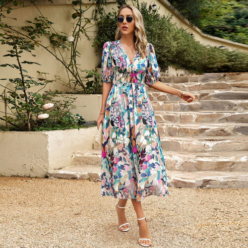 Damen Maxi Kleid mit 3/4-Ärmeln und floralem Design Echo Archiv