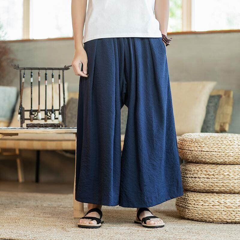 Herren Weit geschnittene Baumwollhose mit elastischem Bund und seitlichen Taschen Echoarchiv