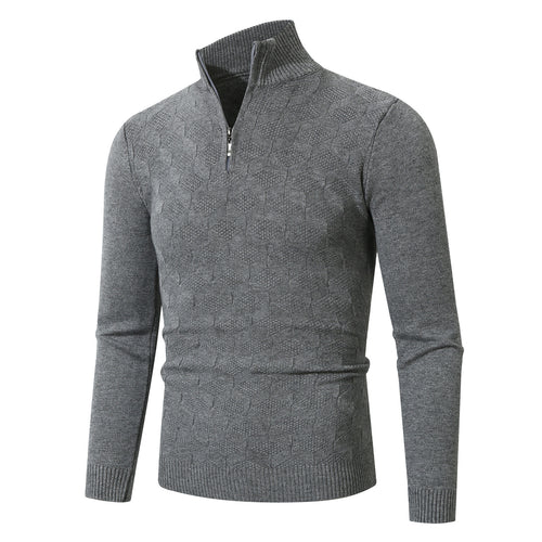 Herren lässiger Strickpullover mit halbem Reißverschluss und strukturiertem Muster Echoarchiv