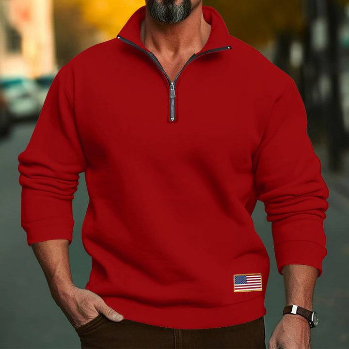 Herren Fleece-Pullover mit halbem Reißverschluss und Flaggenapplikation Echoarchiv