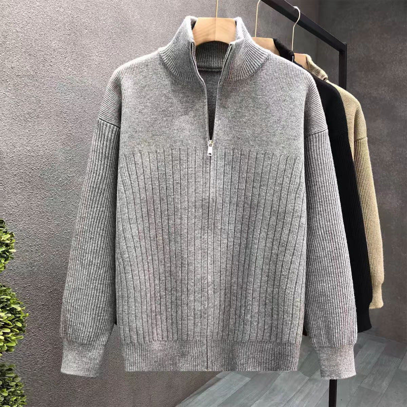 Herren Oversize Feinstrick-Pullover mit halbem Reißverschluss und markanter Rippenstruktur Echoarchiv