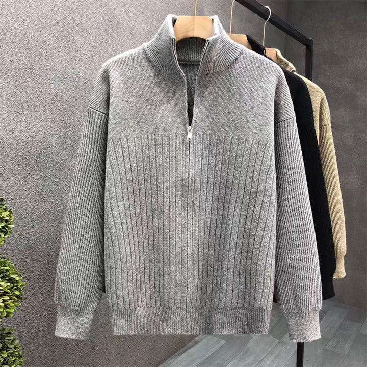 Herren Oversize Feinstrick-Pullover mit halbem Reißverschluss und markanter Rippenstruktur Echoarchiv