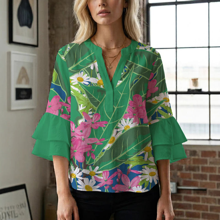 Damen Blusenshirt mit voluminösen Ärmeln und floralem Muster Echo Archiv
