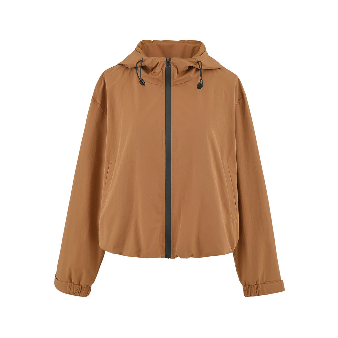 Damen Cropped Übergangsjacke mit Kapuze, Tunnelzug und elastischem Saum Echoarchiv